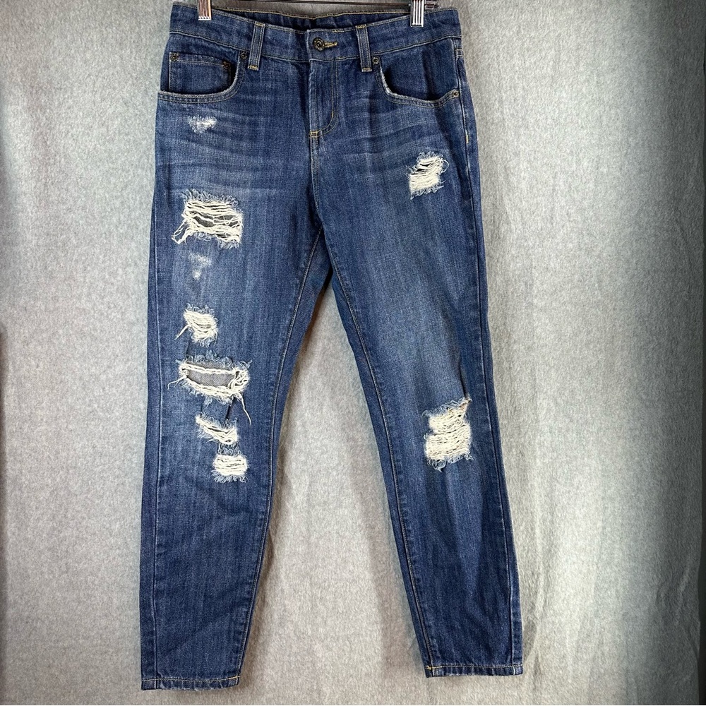 Carmar Jeans High Rise Blue Denim Women Shredded Distressed Medium Wash Size 25